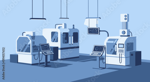 Modern CNC Machines and Industrial Equipment in a Clean Factory Workshop, Illustrating Precision Machining and Advanced Manufacturing