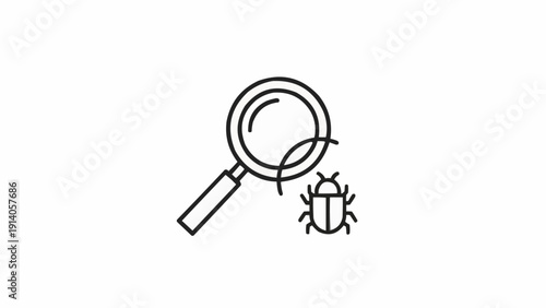 Magnifying Glass Inspecting a Bug Icon.