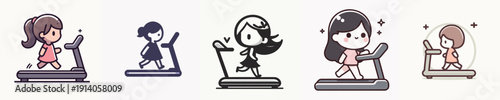 Silhouette Vector Illustration of a Cute Kids Running on a Treadmill