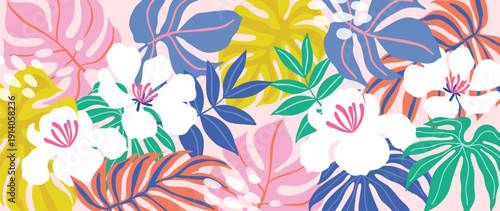 Spring and summer plumeria blush floral background vector illustration with mint and sunshine colors. Vibrant botanical design for wallpaper, banners, invitations, fabric and digital templates.