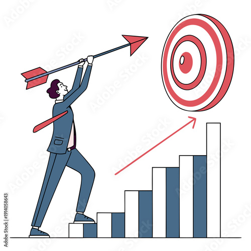 Flat vector businessman hitting target with arrow