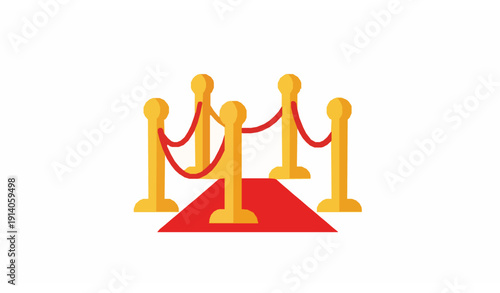 Minimal red carpet with golden barrier rope icon set luxury VIP concept vector isolated on white