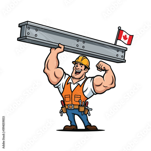 Canadian Construction Worker Lifting I-beam