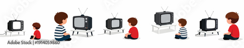 vector of a child watching TV