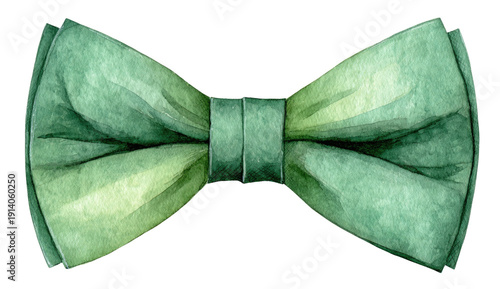 Watercolor depiction of a green bow tie, elegantly shaded for depth and dimension