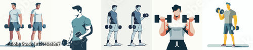 Vector Illustration of a Man Lifting Dumbbells in the Gym
