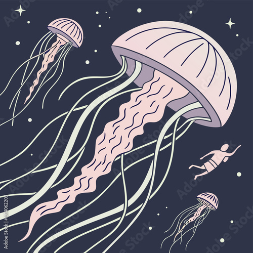 Dreamlike Underwater Alien Jelly Station With Cosmic Light