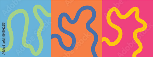 Vibrant Colorful Squiggly Wavy Lines Abstract Pattern | Bold Doodle Design on Bright Panels Vector Illustration 