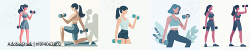 Vector Illustration of a Woman Lifting Dumbbells in the Gym