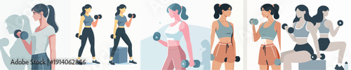 Vector Illustration of a Woman Lifting Dumbbells in the Gym