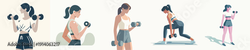 Vector Illustration of a Woman Lifting Dumbbells in the Gym