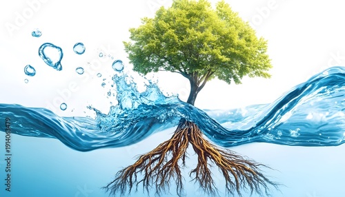 A creative illustration of a tree with roots extending deep into the earth, with bubbles representing oxygen rising through water, emphasizing the fundamental relationship between air, water, and life