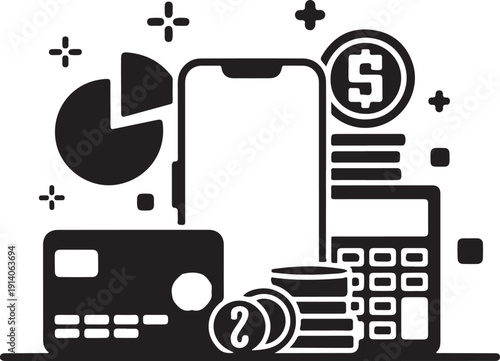 Financial technology and mobile banking concept with calculator and credit card