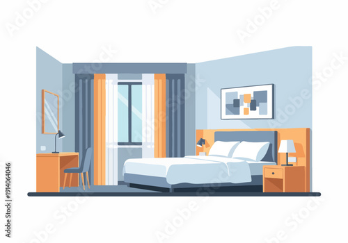 Modern and comfortable hotel room with a spacious bed, desk, and large window offering natural light