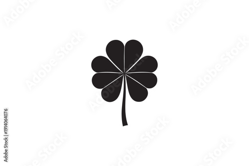 Striking black five-leaf clover silhouette on a crisp white background a unique and rare variation of traditional lucky charm