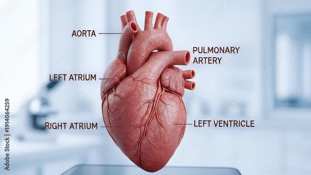 Heart anatomy featuring labeled aorta, pulmonary artery, left atrium ...