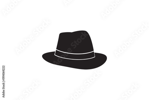 Black silhouette of a fedora hat icon on a white background simple graphic design