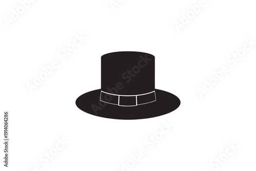 Black silhouette of a top hat icon with ribbon on white background simple graphic