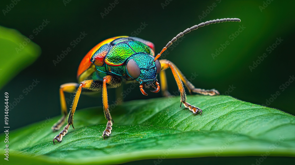 custom made wallpaper toronto digitalA stunning macro shot of a vibrant leaf beetle, showcasing intricate details and captivating colors on a lush green leaf. The beetle is a miniature wonder. AI Generative