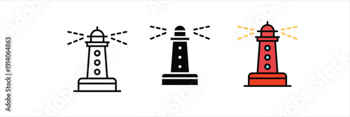Lighthouse Icon with Beaming Light for Guidance and Navigation Vector Illustration