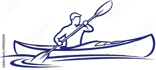 Stylized sketch of a person paddling a kayak on water