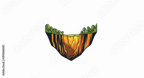 Pixel art depicts a cross-section of a chasm with trees on top