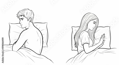 Couple in bed, physically close but emotionally distant, a silent rift