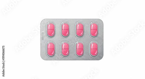 Eight pink oval pills in a silver blister pack