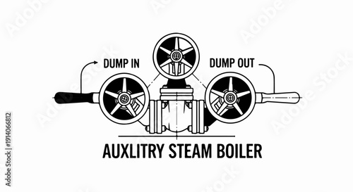 Technical diagram of a valve assembly for an auxiliary steam boiler
