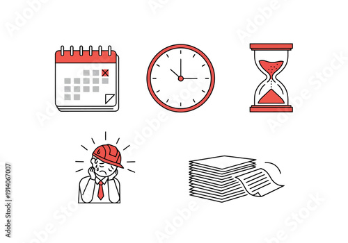 Organizing Workload Planning Schedule Time Management Concept With Calendar Clock Hourglass Paperwork And Stressed Worker Icon