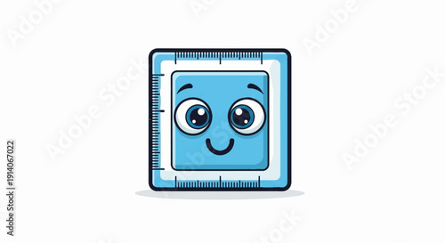 Cheerful cartoon ruler with large eyes and smiling face, ready for measurement tasks