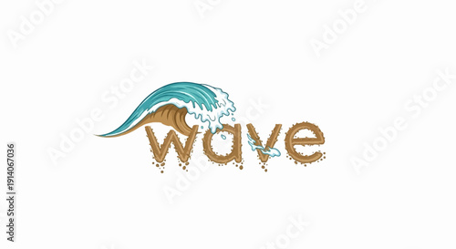 A stylized wave crashes over sandy letters spelling "wave