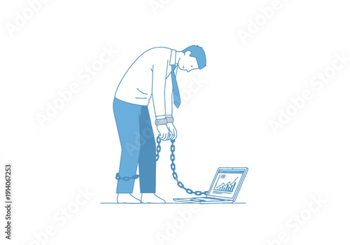 Overworked Professional Locked Down by Digital Device Technology Addiction Frustration Stress Electronic Device Connection Holding Back Success