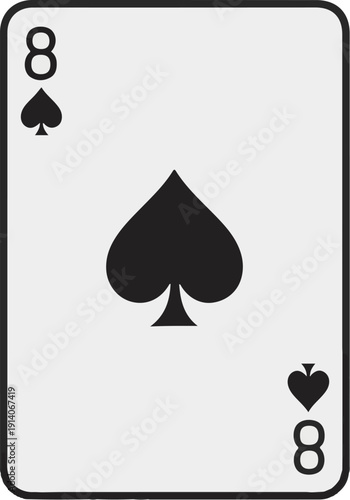 A single playing card, the eight of spades, is depicted against a white background