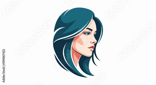 Stylized portrait of a woman's profile with flowing teal hair