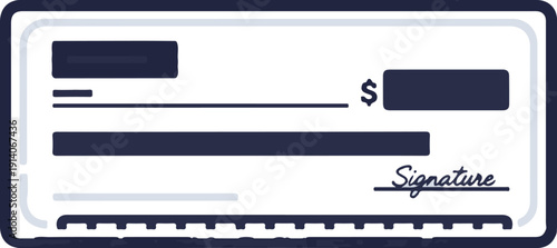 A stylized, hand-drawn illustration of a check with dark blue ink on a white background
