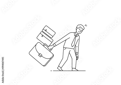 Business Person Carrying Heavy Briefcases Demonstrating Overload and Stress in Work Life