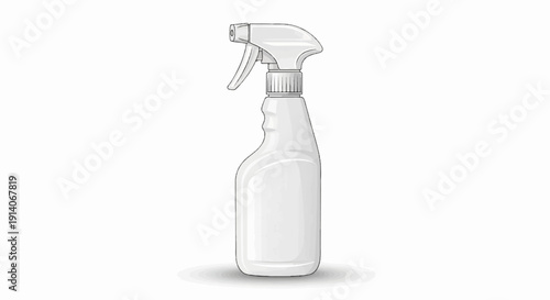 A white spray bottle with a grey trigger mechanism sits on a white background