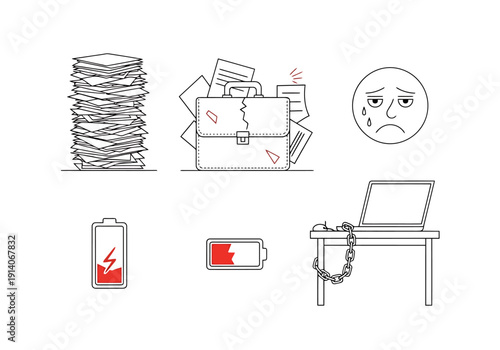 Overwhelmed Professional Facing Excessive Paperwork And Low Energy Depicted With Symbolism Of Stress And Exhaustion In Business Environment