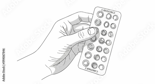 A hand holds a blister pack of round pills, some open, against a white background