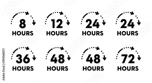 Time Duration Icons Set 8 to 72 Hours Vector