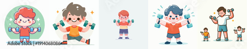 Vector Illustration of a Cute Kids Lifting Dumbbells