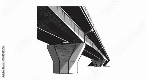 Elevated highway structure with concrete supports and asphalt road surface
