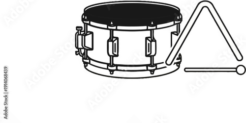 Simple line drawing of a snare drum and a triangle instrument with a beater
