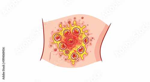 Close-up illustration of inflamed skin with multiple pustules and red, irritated bumps
