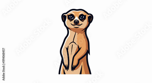 Cartoon meerkat standing upright, looking forward with a subtle smile