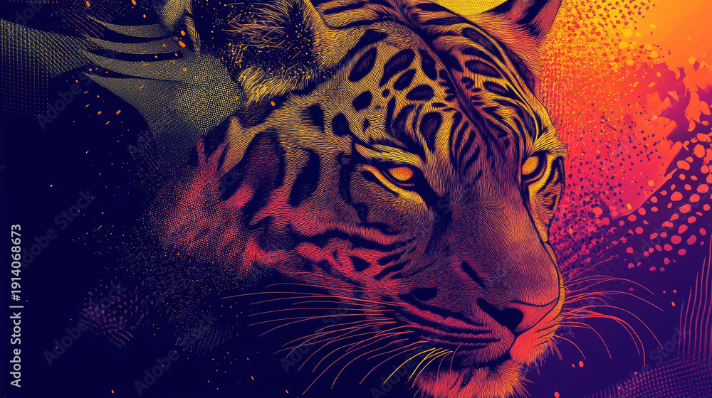 custom made wallpaper toronto digitalA Fierce and Vibrant Portrait of a Majestic Tiger's Face  AI Generative