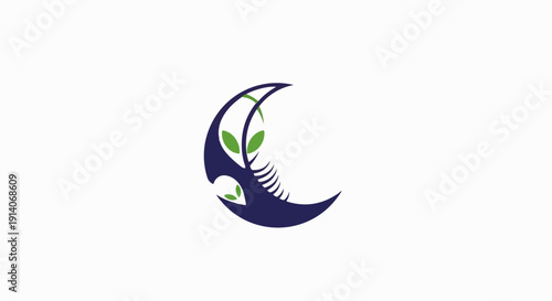 Crescent shape with alien-like face and leaf elements