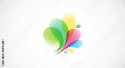 Vibrant abstract splash of colorful teardrop shapes blooming outwards on a white background