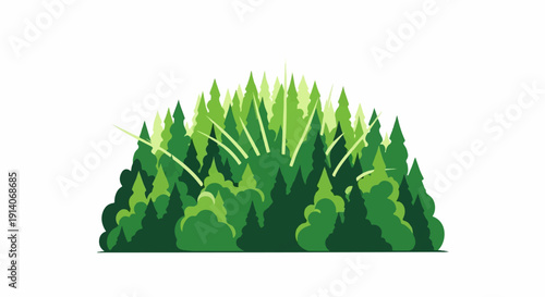 A dense, stylized forest canopy with varying shades of green, featuring abstract light streaks